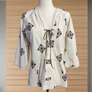 Embroidered Hoodie Tunic Festival Top 100% Cotton Neutral Sz M
